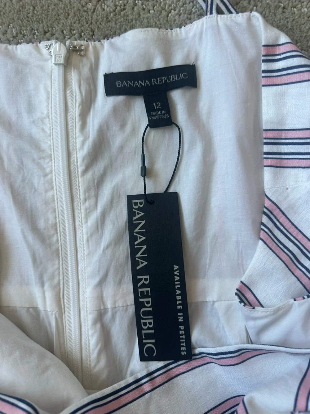Banana Republic White Wide Leg Linen Jumpsuit with Pink & Navy Stripes Sz 12 NWT